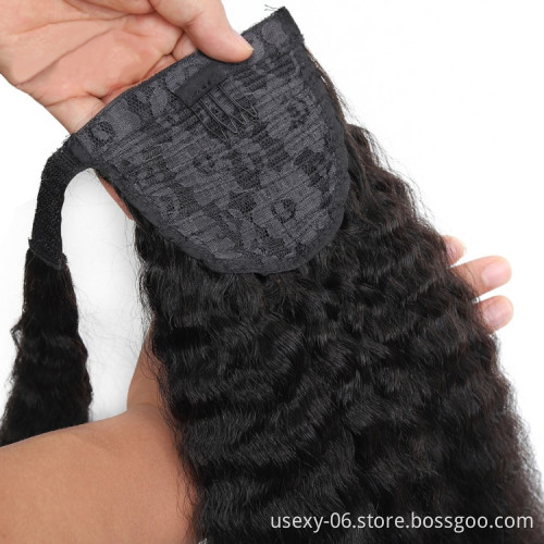 Natural Black Mink Brazilian Hair Ponytail Extneisons Long Yaki Straight Wrap Around Human Hair Ponytails